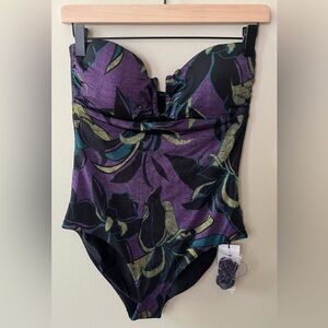 NWT Jets Australia Bandeau One-Piece Swimsuit Midnight Tropical Amethyst Size 8